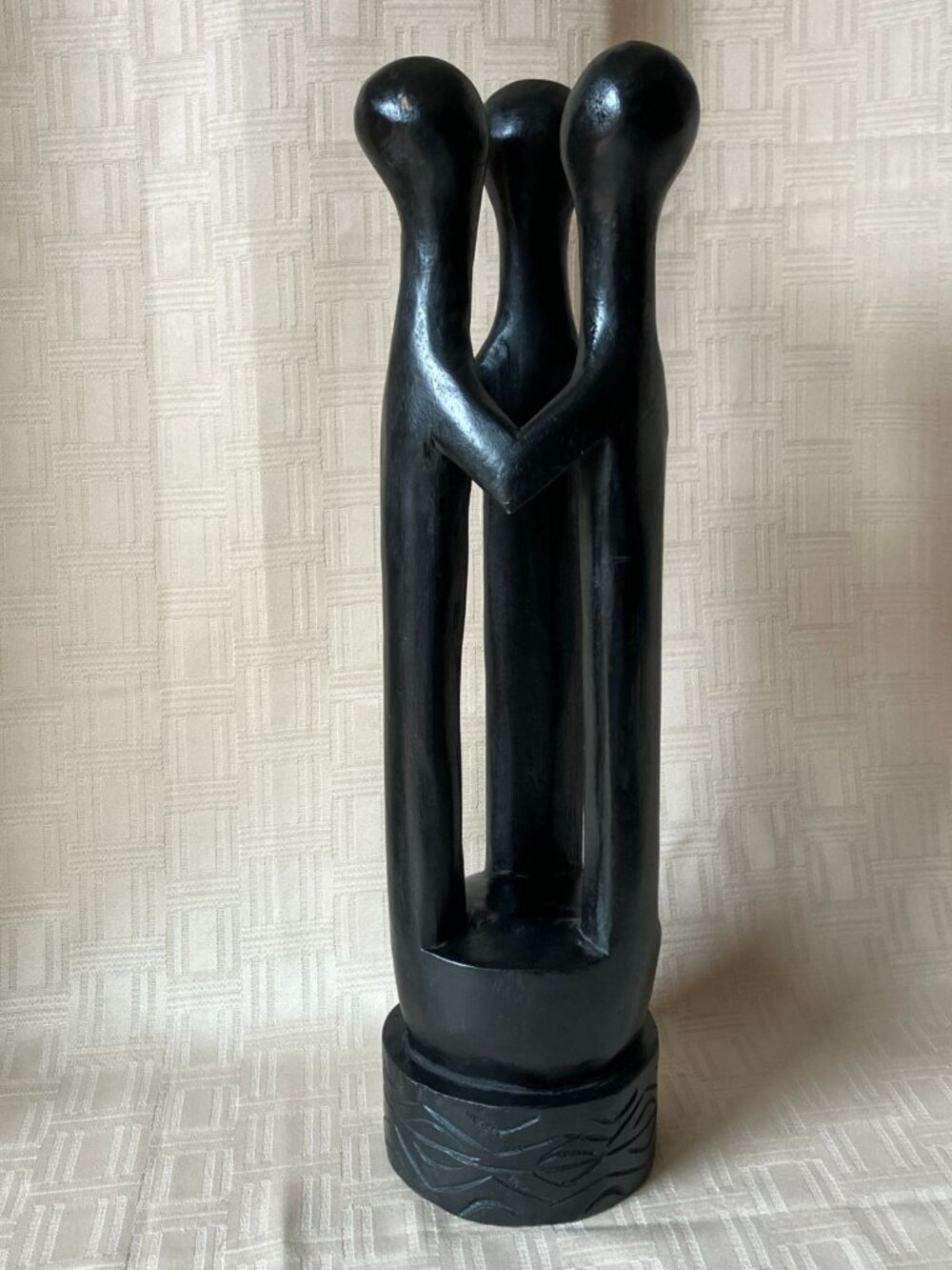 African Unity Circle Sculpture 3 head Ghana Carved Wood Art Décor